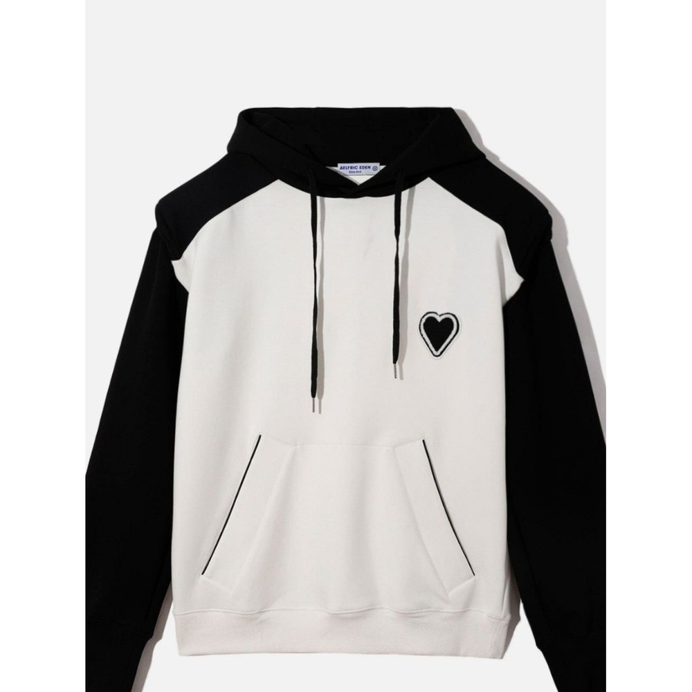 Aelfric Eden Black and White Heart Patch Raglan Hoodie